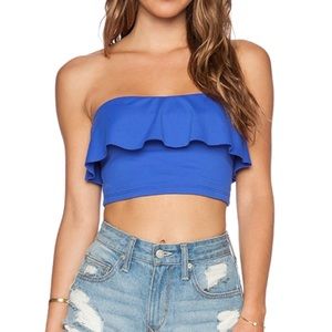 Susan Monaco Ruffle Tube Crop Top in Topaz